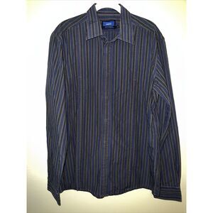MEXX Men's Gray Striped 2XL Long Sleeve Shirt Button Down With‎ Hidden Buttons